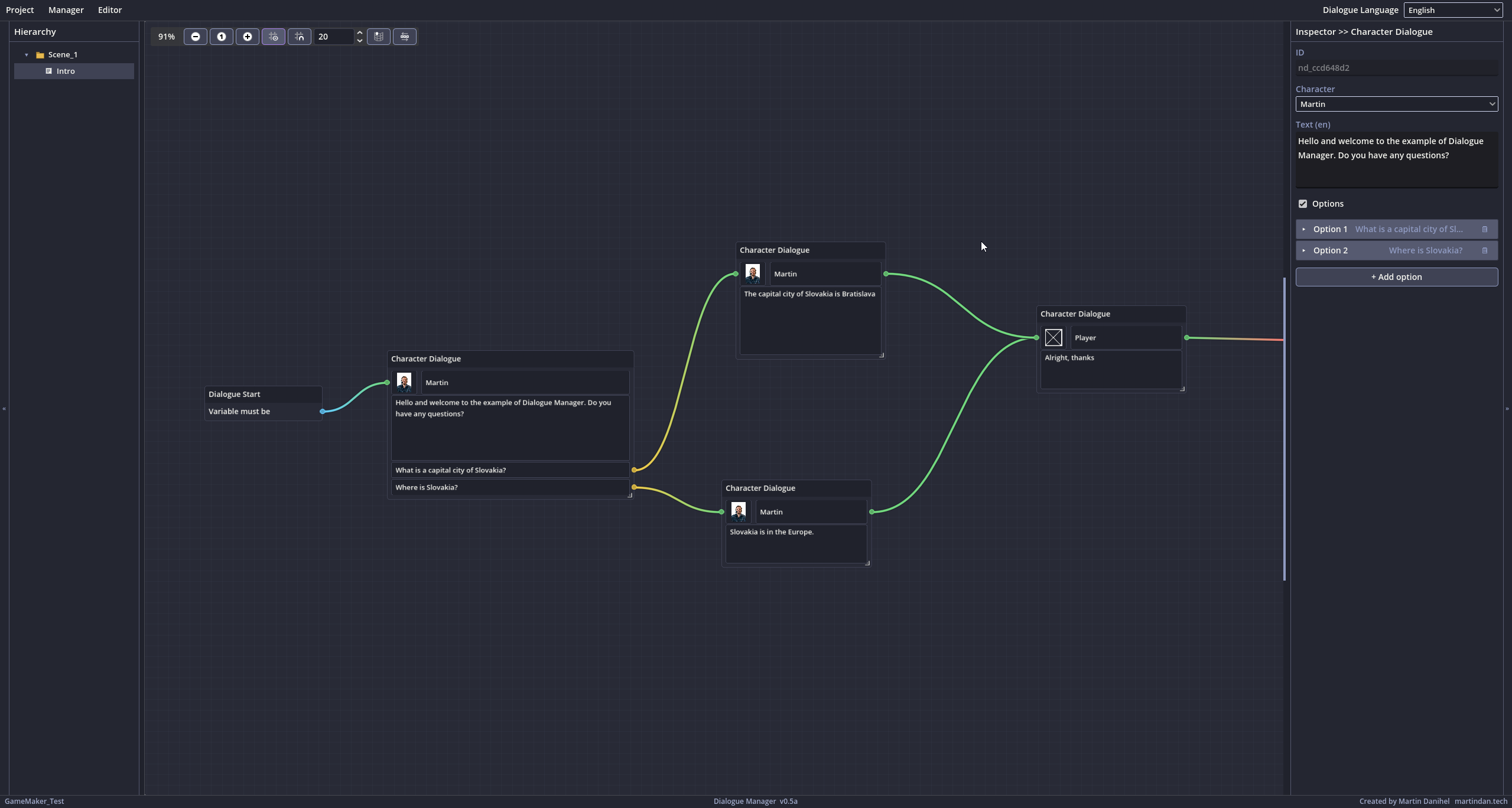 Dialogue Manager — editor grafu