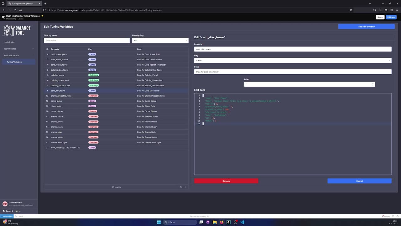 Herný admin panel a backend nástroje